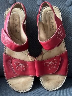 Josef Seibel Red Leather Adjustable Women's Sandals